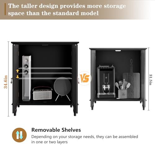 ARTPOWER Vintage Buffet Cabinet with Storage, Solid Wood Veneer, Black | Sideboard Cabinet with 2 Doors, Credenza with Adjustable Shelves for Living Room, Dining Room, Entryway - color: Black