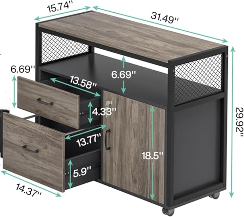 Tribesigns Modern File Cabinet with Drawers for Letter-Sized File and Door, Lockable lateral Filing Cabinet Printer Stand with Storage Shelves and with Rolling Caster for Home Office (Dark Walnut) - color: Dark Walnut