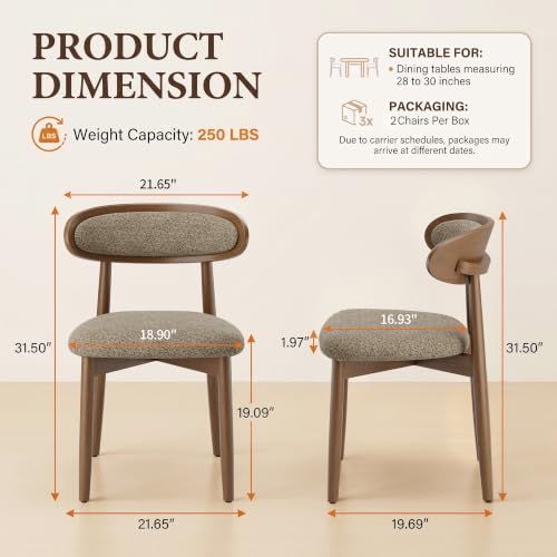 Wooden Dining Chairs Set of 6, Modern Fabric Upholstered Dining Room Chair, Kitchen Side Chairs, Farmhouse Dinner Chair with Curved Back for Kitchen, Camel - color: Camel, size: Set of 6