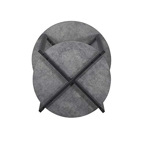 Household Essentials Jamestown Round Side End Table with Storage Shelf Rustic Slate Concrete and Black Metal - color: Slate