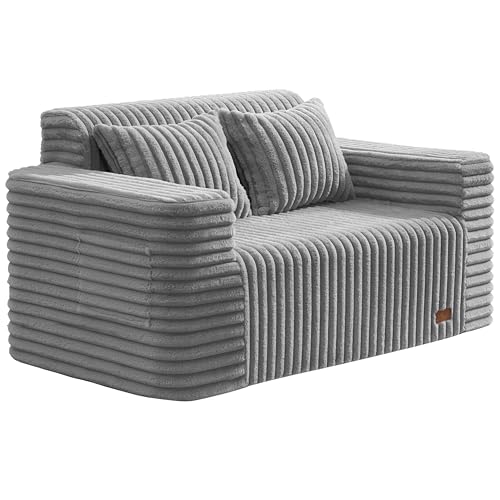 ZurNesfure Sofa Couch Loveseat Boneless Sofa with Pillow Grey,Loveseat | No Assembly Need, Modern Couch with deep seat and Washable Cover Cloud Sofa for Living Room Bedroom Apartment - color: Stripe Grey, size: Loveseat