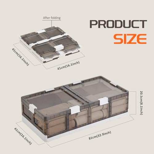 2-Pack Under Bed Storage Containers with Wheels - Stackable, Foldable Plastic Storage Boxes with Lids for Clothes, Shoes, Blankets - Perfect for Bedroom Organization and Dorms - size: 2 Pack-32.9''x16.1''x8.1''
