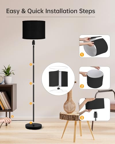 Floor Lamp Black, Standing Lamp, 58" Tall Lamps for Living Room, Simple Pole Lamp with Black Lampshade, On/Off Foot Pedal, Bright Dimming Light for Kids Room Bedroom Office Decor(Without Bulbs) - color: Black + Black Lampshade
