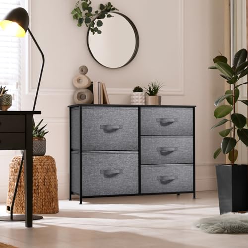 Sorbus Dresser with 5 Drawers - Chest Organizer Unit with Steel Frame Wood Top & Handle Easy Pull Fabric Bins for Clothes - Storage Furniture for Bedroom, Hallway, Living Room, Nursery & Closet - color: Black, size: 11.9"D x 33.5"W x 27.6"H (5 Drawers)