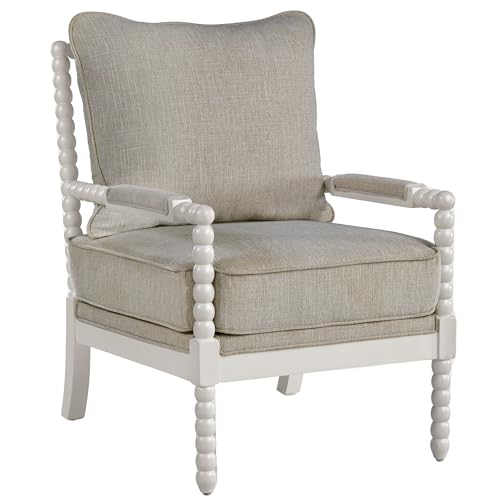 DUHOME Linen Fabric Spindle Accent Chairs Set of 2 with Wood Frame,Modern Accent Chairs with Padded Spring Seat and Brushed White Base for Living Room Bedroom Farmhouse Home Office Belcony - color: White+cream, size: 2 pcs