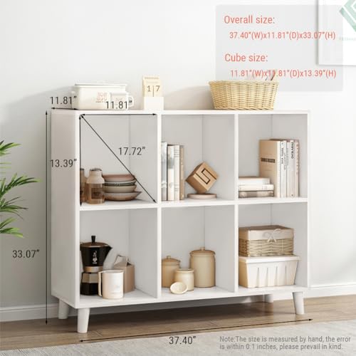 IOTXY Open Cubes Low Bookcase - 2-Tier 6-Cube Short Bookshelf in White | Nordic Minimalist Style, MDF Material, Solid Wood Legs, Deep Storage Cubes, Free Standing Wooden Cabinet Organizer Unit - color: White, size: 2-Tier 6-Cubes