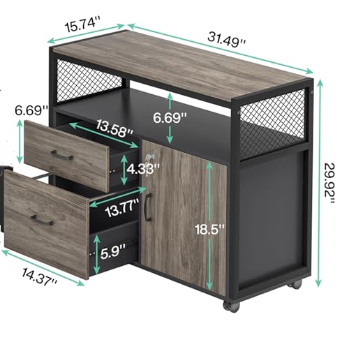 Tribesigns Modern File Cabinet with Drawers for Letter-Sized File and Door, Lockable lateral Filing Cabinet Printer Stand with Storage Shelves and with Rolling Caster for Home Office (Gray) - color: Grey