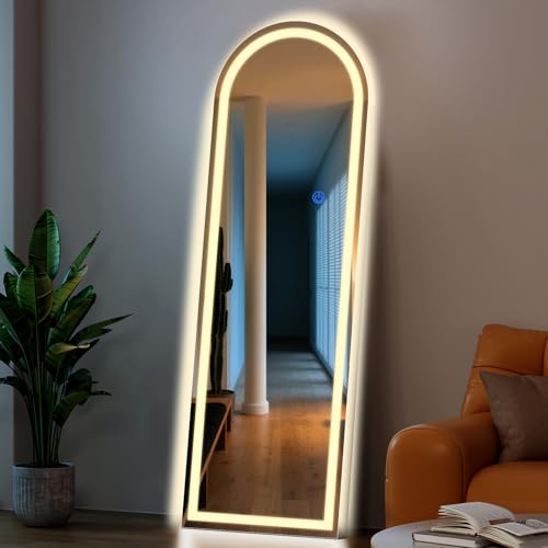 Arch Full Length Standing Mirror with LED Lights, 56"x20" Lighted Mirror with Dimming & 3 Color Lighting, Tall Mirror Full Body for Bedroom, Dressing Room - color: Arched, size: 56"L x 20"W