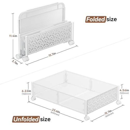 Under Bed Storage with Wheels,Patterned,Sturdy Metal,4 Pack,White | Tool-free assembly, glide smoothly, easy reach, foldable, maxmazie low-profile beds, dorm, keep seasonal clothes, shoes fresh - color: White, size: 4 Pack(15.7×23.6")