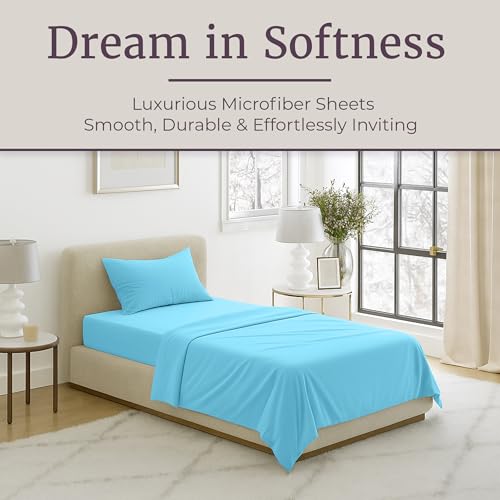 3-Piece Brushed Microfiber Twin Sheet Set - Bedding with Wrinkle/Stain-Resistant Fitted and Flat Sheets Plus Pillowcase by Lavish Home (Light Blue) - color: Light Blue, size: Twin