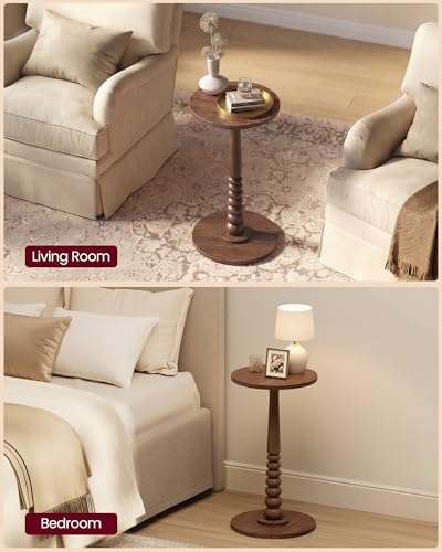 VASAGLE Round Side Table, Small Drink End Table, Solid Wood Leg | Accent Nightstand, Mid-Century Modern, for Living Room Bedroom, Chestnut Walnut, MARIEL Collection, ULET293KX01S - color: Chestnut Walnut, size: Round