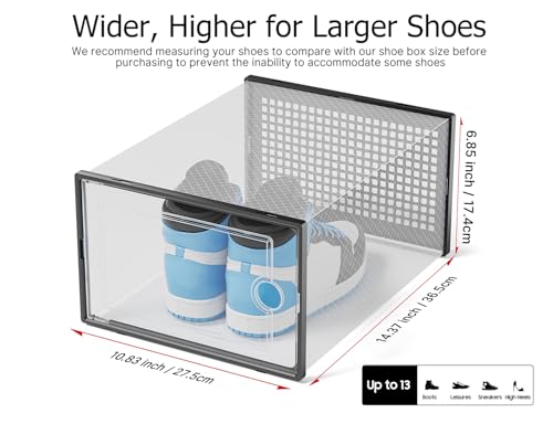 Kuject XX-Large Shoe Storage Boxes 12 Pack, Clear Stackable Shoe Organizer | Shoe Case for Closet, Entryway & Under-Bed Storage, Drop-Front Design, Space-Saving Solution for Family Organization,Black - color: Black, size: XX-Large