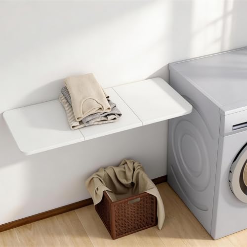 Neoaider Wall Mounted Folding Desk 35.4” x 15.7”, White | Drop Down Table with Metal Collapsible Brackets, Folding Wall Table for Small Spaces, Home, Office, Kitchen, Laundry Room - color: White, size: 35.4" x 15.7"