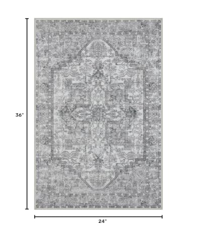 KOZYFLY Small Area Rug 2x3 Ft Rugs for Entryway Washable Boho Entry Rug Non Slip Door Mat Indoor Entrance Faux Wool Vintage Printed Kitchen Rug Throw Rugs for Entrance Kitchen, Gray - color: Light Grey/White, size: 2' x 3' (Rectangular)