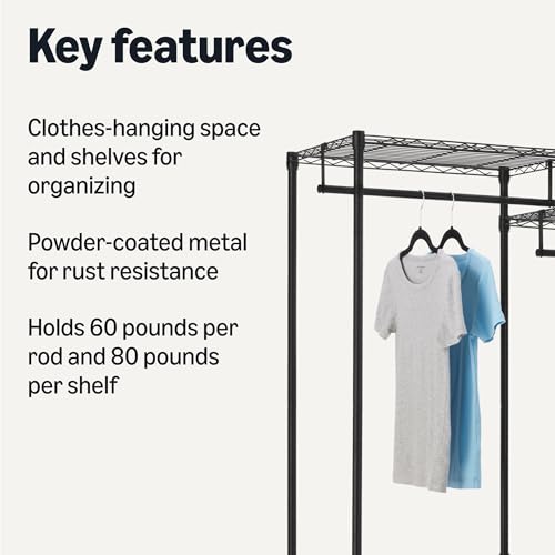 Amazon Basics Closet Organizer, Metal Rack with Shelves and Hanging Rod, 70" W x 18" D x 76" H, Black - size: 70W x18D x 76H inch