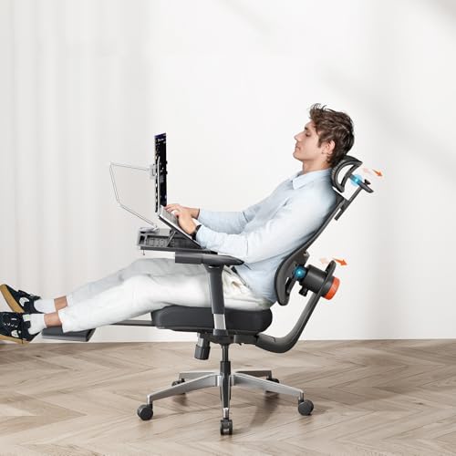 Ergonomic Office Chair-Home Office Desk Chair with Footrest, Auto-Following Backrest & Headrest, 4D Armrests, 96°-136° Recline - color: Black, size: Laptop Table + Auto-following Headrest