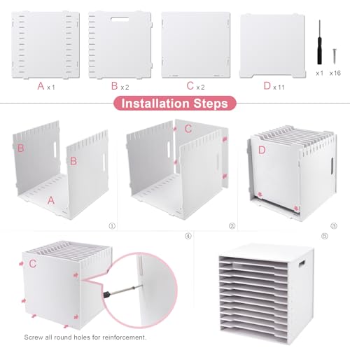 SONGWAY 12x12 Paper Storage Organizer - 13 Tier Desk File Organizer with Adjustable Shelves, Letter Mail Tray, 12x12 Stackable Scrapbook Paper Storage Cube for Home Office Classroom - size: 12-Tier