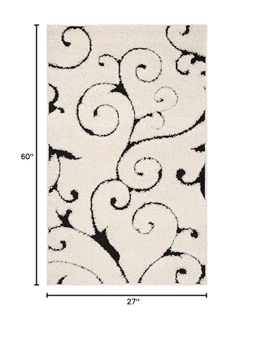 SAFAVIEH Florida Shag Collection Accent Rug - 2'3" x 5', Ivory & Black, Scroll Design, Non-Shedding & Easy Care, High-Low Plush Pile, Ideal for Bedroom, Foyer, Hallway (SG455-1290) - color: Ivory/Black, size: 2'3" x 5' (Rectangular)