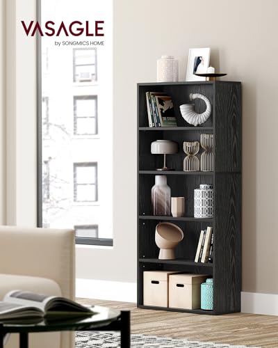 VASAGLE CUSTOS Collection - Bookshelf, 5-Tier Bookcase, Book Shelf, Open Storage Shelf, 9.4 x 23.6 x 52.5 Inches, for Living Room, Home Office, Dining Room, Ebony Black ULBC165T56 - color: Ebony Black, size: 5 Tiers (23.6"W), style: 1 Pack