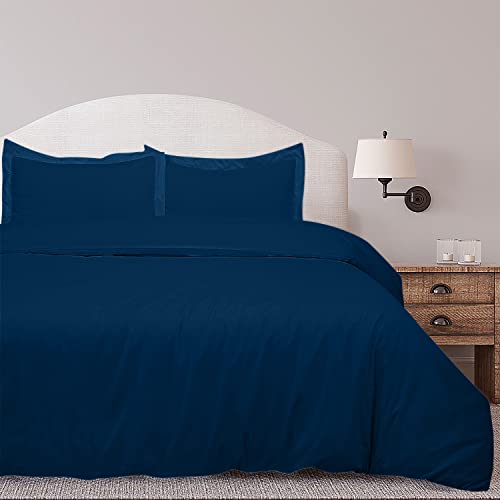 ROYALE LINENS Navy Duvet Cover Full Size - 3 Piece Bedding Comforter Covers - Zipper Closure - 1 Full Duvet Cover 80x90 inches and 2 Pillow Shams - No Comforter Included - color: Navy, size: Full