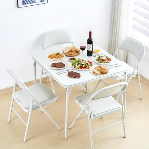 Square Folding Table 32x32 Small Card Table Foldable - White | Vinyl Top Padded Table with Collapsible Leg for Dining Mahjong Bridge 4 Players - Wheelchair Accessible - color: White