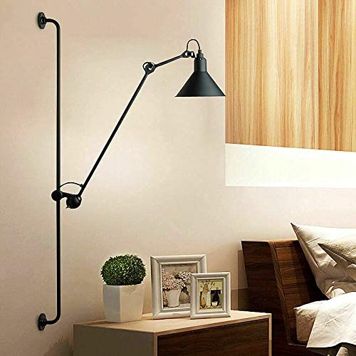Vintage Industrial Swing Arm Wall Lamp Adjustable Black Rocker Wall Lamp Wall Mounted Reading Light Fixture for Indoor Bedroom Bedside