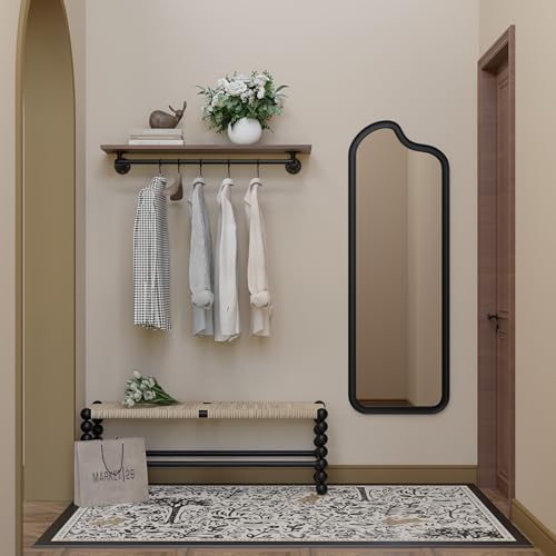 Clothes Rack 42in, Wall Mounted Garment Rack with Real Walnut Wood Shelf, Heavy Duty Hanging Clothes Rack, Multi-Purpose Hanging Rod, Space-Saving Closet Storage - color: Walnut, size: 1T42IN