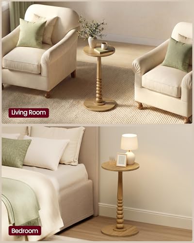 VASAGLE Round Side Table, Small Drink End Table, Solid Wood Leg | Accent Nightstand, Mid-Century Modern, for Living Room Bedroom, Natural Brown, MARIEL Collection, ULET293HC01S - color: Natural Brown, size: Round