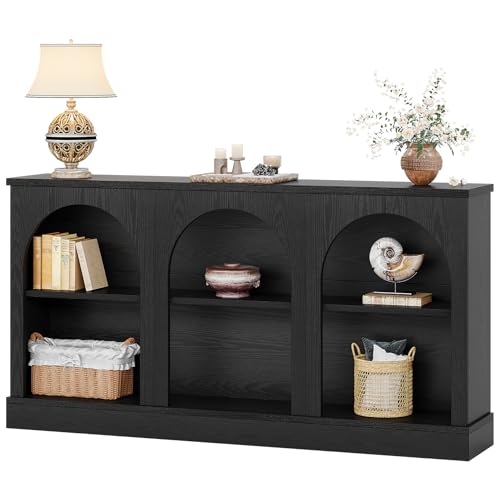 Tribesigns Black Console Table with Storage, 63" Long Arched Entryway Table | 3 Tier Wooden Farmhouse Rectangular Sofa Table Behind The Couch for Entrance, Hallway, Foyer, Living Room - color: Black