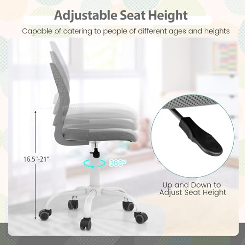 POWERSTONE Small Home Office Desk Chair, Swivel Rolling Study Computer Chair, Adjustable Height Task Chair with Armless Mid Back, Upholstered Mesh Seat, Grey - color: Grey