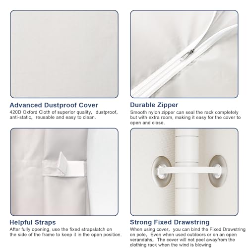 E12C Heavy Duty Closet Organizer System,Freestanding Clothing Rack, Adjustable Garment Rack 57.1" W x 16" D x 76.5" H Holds 860 lbs, White Clothing Rack with White Dustproof Cover - color: White Rack With White Cover, size: E12C