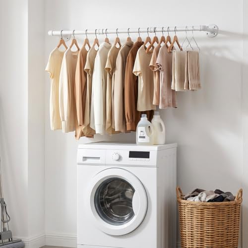 Industrial Iron Pipe Clothes Hanging Bar DIY Wall-Mounted Garment Rack Heavy Duty Clothing Rack for Bedroom, Laundry Room, Closet Storage (White 40 inch) - color: White, size: 40 Inch