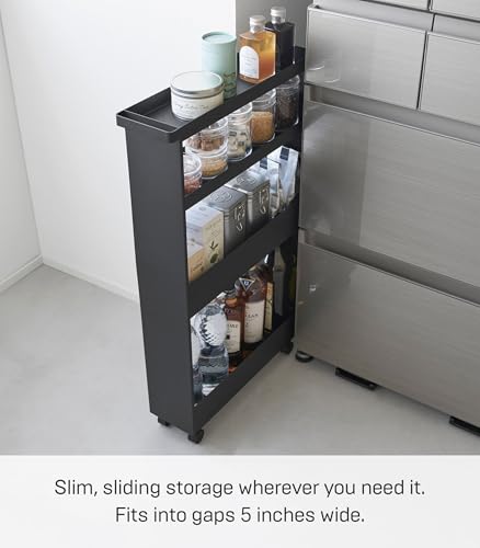 YAMAZAKI Home Tower Slim 4-Tier Rolling Storage Cart – Mobile Organizer for Kitchen Or Bathroom, 31.7" - Steel -