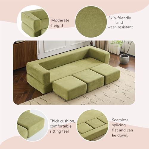 Detachable Combinable Reclinable Modular Sofa, Dual Purpose Lazy Sofa Bed for Small Apartments Rental Homes Living Room Bedroom (Green) - color: Green