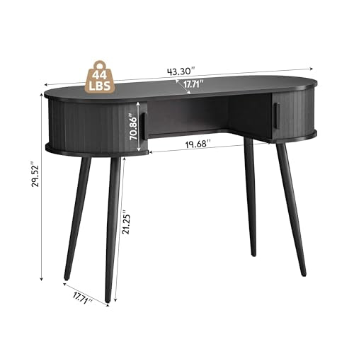 43" Mid-Century Writing Desk with Storage, Mid-Century Modern Home Office Wood Writing Desk for Bedroom, Small Table Compact Workstation for Living Room, Study (Black) - color: Black-43 Inch