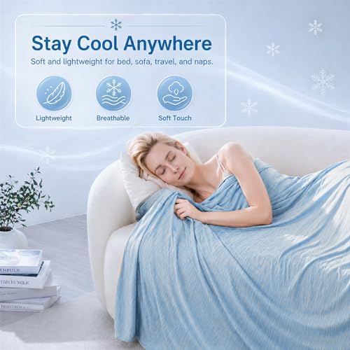 King Size Cooling Blanket for Hot Sleepers - Lightweight Breathable Cool Cold Blanket - Keep Cool for Night Sweats, Soft Thin Ice Blankets for Bed Couch Sofa, (Light Blue, 90"x108") - color: Light Blue, size: King-90"x108"