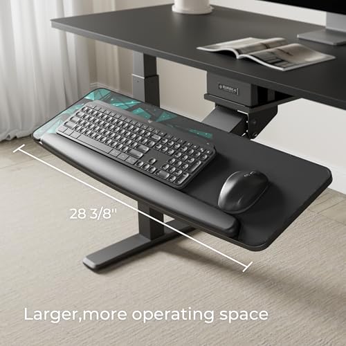 EUREKA ERGONOMIC Height Adjustable Mouse & Keyboard Tray Under Desk, 28x10'' Large Slide Out Swivel Tilt Computer Keyboard Drawer with Pad for Gaming Home Office, Dual Mount - color: Black & Green, size: 28 Inches
