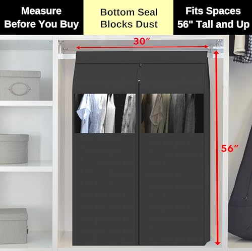 Simple Houseware 30"W x 54"H Garment Cover with Bottom Seal & Clear Window | for Clothes Rack/Closet/Hanging Clothes, Dark Gray
