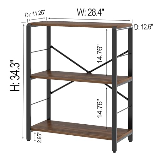 Small Bookshelf, 3 Tier Rustic Book Shelf with Storage, Industrial Low Short Bookcases for Office, Bedroom and Living Room, Rustic Walnut - color: Walnut, size: 3-Tier