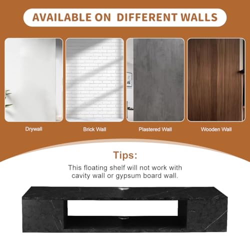 GHC Floating TV Stand, Wall Mounted Entertainment Center and Cabinet Shelf, TV Console with Storage, Media Console for DVD Player, Space-Saving Under TV Shelf for Bedroom, Living Room (Black Marble) - color: Black Marble