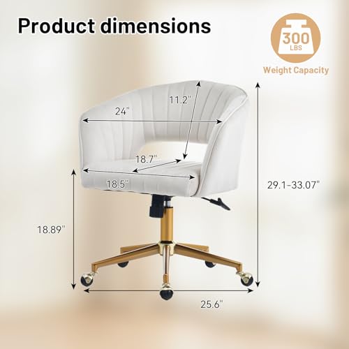 Home Office Desk Chair, Vanity Chair with Back 360 Swivel Armchair and Gold Base, Velvet Criss Cross Chair with Wheels for Vanity Home Office, Living Room, Bedroom and Study (Beige) - color: Beige
