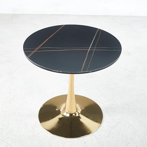 31.5" Black and Gold Round Tulip Dining Table for 2-4, Mid-Century Modern Small Space Kitchen Table with MDF Top and Gold Metal Pedestal Base for Apartment Breakfast Nook - color: Black and Gold