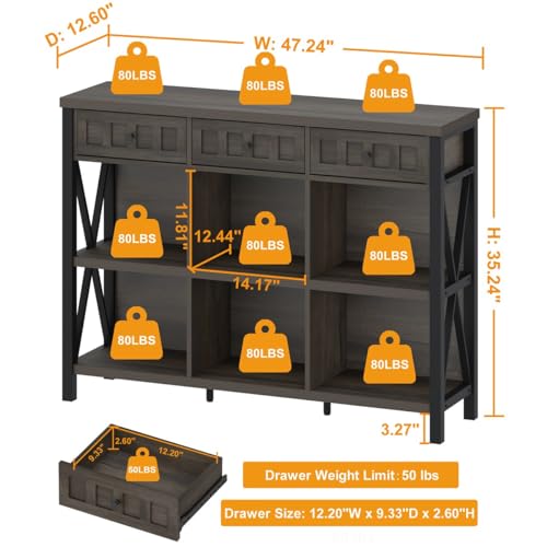Rustic 6 Cube Storage Organizer Bookshelf with 3 Drawers, Short Low Horizontal Bookshelf for Living Room, Industrial Wood and Metal Cubby Bookcase for Home Office (Walnut Brown, 47 Inch) - color: Walnut Brown, size: With Drawer
