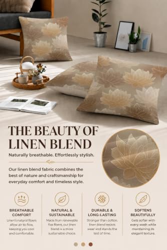 Floral 18x18 Throw Pillow Covers Set of 2, Decorative Vintage Floral Cushion Cases for Couch Sofa Bed, Morandi Peach Orange Nordic Linen Pillowcases Modern Home Decor Lotus-02 - color: Lotus-02