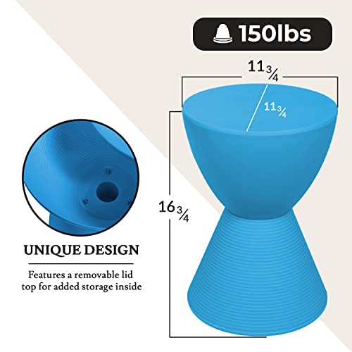 LeisureMod Modern Hourglass Blue Side Table - ABS Shell Drum End Table with Storage for Indoor & Outdoor Use - color: Blue