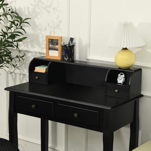 GIANTEX Writing Desk with 4 Drawers, Removable Floating Organizer 2-Tier Mission Home Computer Vanity Desk for Apartment Small Space (Black) - color: Black