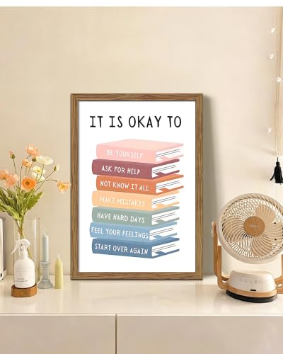 Inspirational Quote Book Wall Art Framed Canvas Print, Motivational Book Stack Poster Painting Picture, Positive Affirmation Classroom Wall Decor for Kids Teens Bedroom Reading Home Decor 12x16 Inch - color: A-Books, size: 16"L x 12"W
