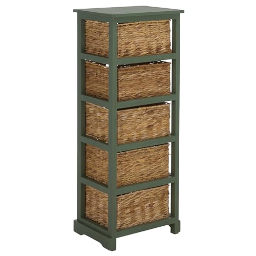 SAFAVIEH Furniture - Vedette 5-Basket Storage Tower - Dusty Green - Solid Wood - Coastal Basket Tower Design - Ideal for Entryway, Living Room, 17.5" W x 13.5" D x 46" H - Fully Assembled (AMH5739J) - color: Dusty Green