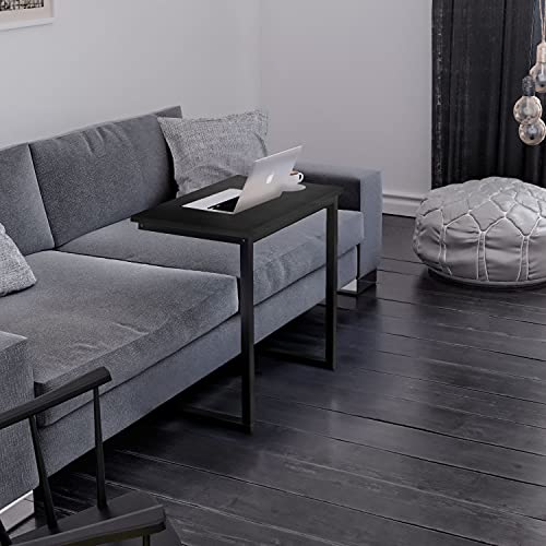 Sofa C Side End Table Wood Accent Couch Table Coffee Tray Snack Side Table Notebook Laptop Holder Over Bed Stand Reading Desk Black Color 22x14x27 Inch Space Saving for Living Room Bedroom - color: Black