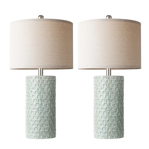 23" Modern Ceramic Table Lamp Set of 2, Table Lamps for Living Room, Rustic Farmhouse Bedside Lamps Nightstand lamp for Bedroom, Desk Lamp for End Table Home Decor Light Green - color: Light Green